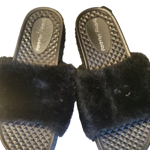 DIRTY LAUNDRY Black. Platform Mules Fur slip-on Slide Women's sandals Size 9 - Picture 8 of 10